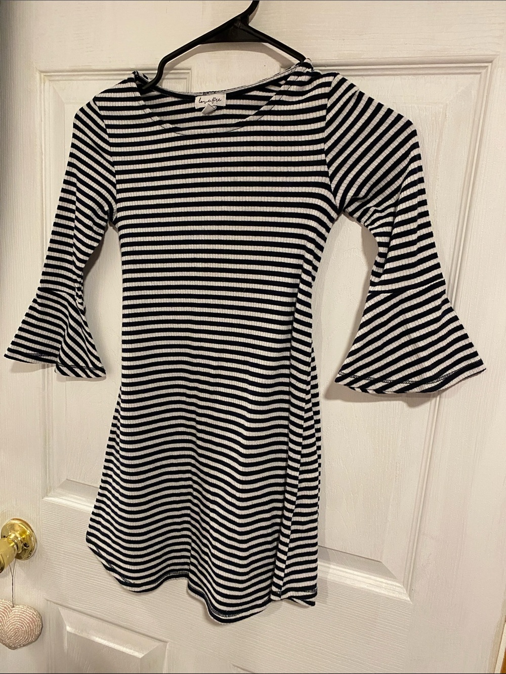 love, Fire Black & White Striped Bell-Sleeve Knit Dress